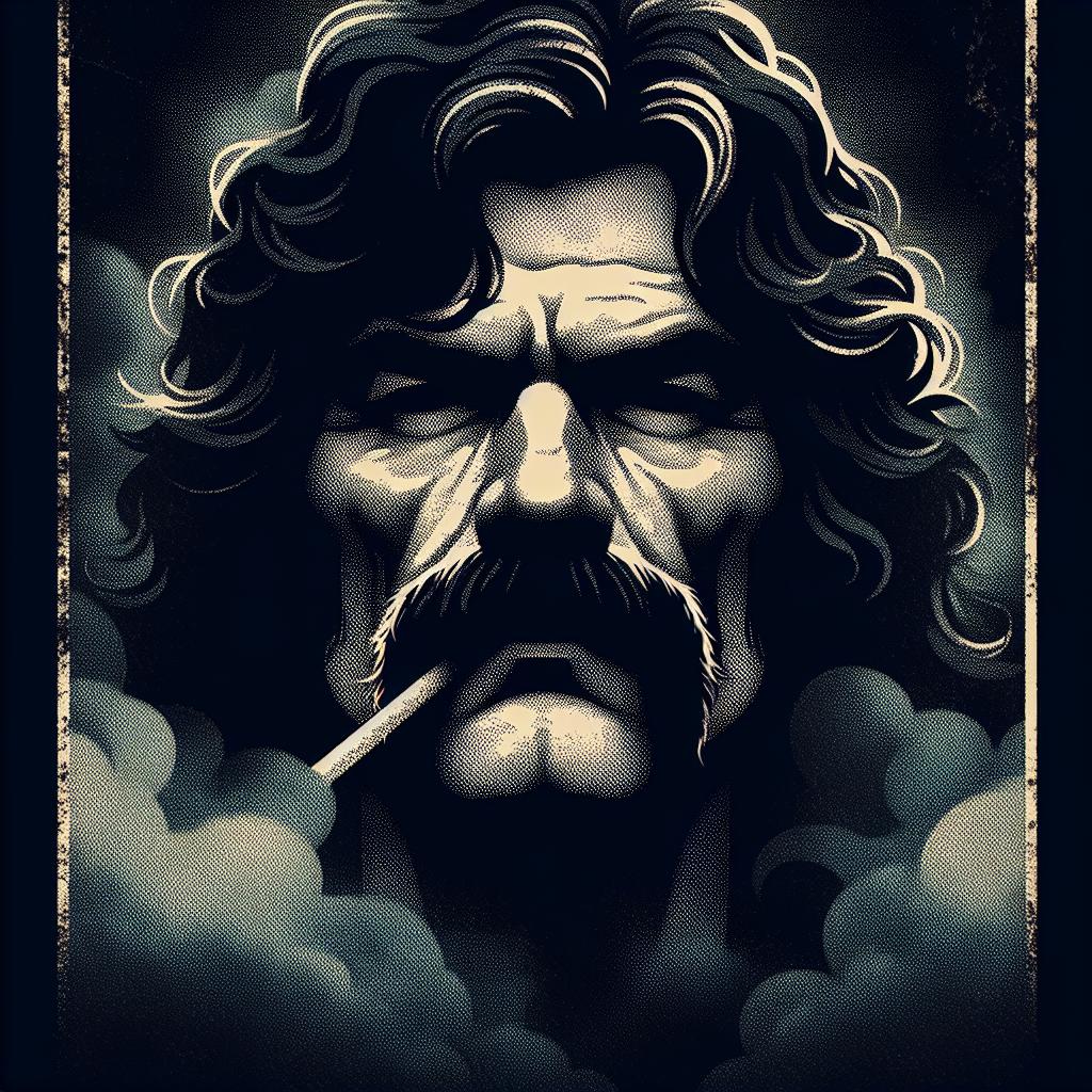 Erstelle eine⁤ hochauflösende Illustration zum Beitragstitel „Lemmy Easter eggs: ‌Hommagen in​ Film und Fernsehen“, die Lemmy⁤ Kilmister (Motörhead) als zentrales⁣ Motiv zeigt: gritty⁣ Vintage-Rock-Poster-Ästhetik, starke‌ Kontraste, ⁤dunkle rauchige Atmosphäre, markante Lichtkante auf Lemmys Gesicht, grobkörnige⁤ Textur, kein Comic- oder Cartoon-Stil.