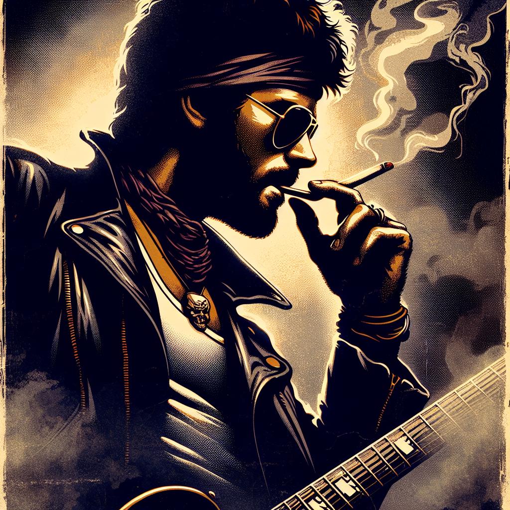 Lemmy Kilmister: Ein Leben ohne Reue 1 Erstelle eine hochauflösende Illustration zum Beitragstitel „Lemmy Kilmister: Ein Leben ohne Reue“, die Lemmy Kilmister (Motörhead) als zentrales Motiv zeigt: gritty Vintage-Rock-Poster-Ästhetik, starke Kontraste, dunkle rauchige Atmosphäre, markante Lichtkante auf Lemmys Gesicht, grobkörnige Textur, kein Comic- oder Cartoon-stil.